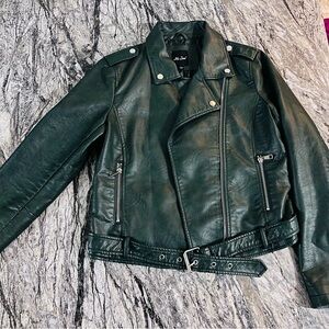 MISSLOOK Dark Green Leather Jacket